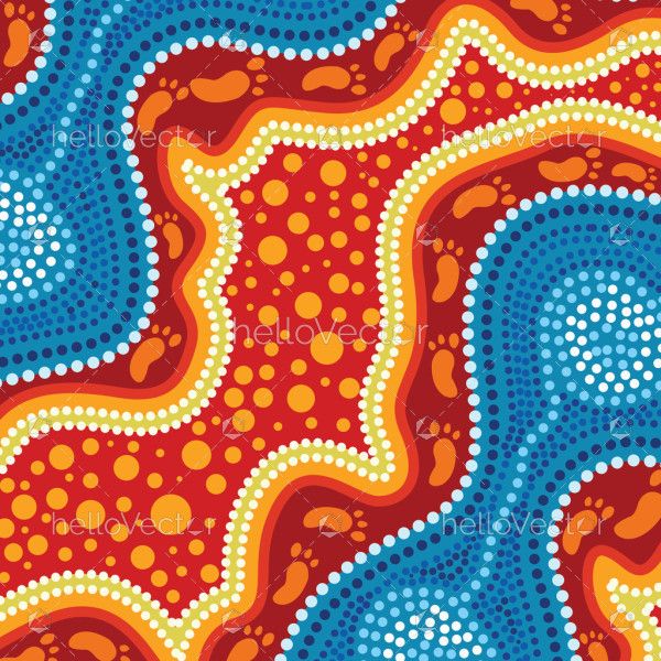 Aboriginal style dot artwork illustration with river concept