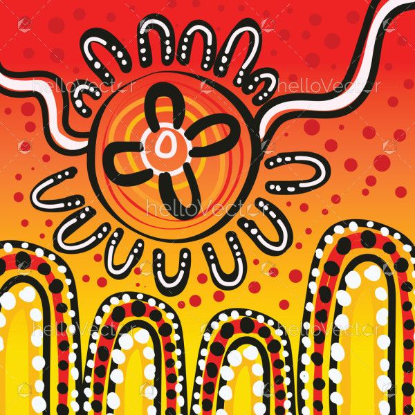 Beautiful aboriginal painting illustration in bright colors