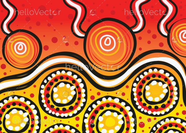 A background with aboriginal-style vector dot art in colors