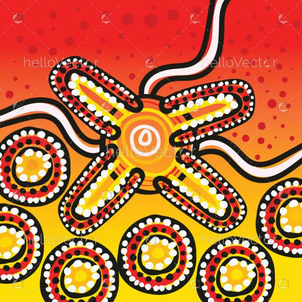 Bright and colorful vector dot art from aboriginal culture in a background