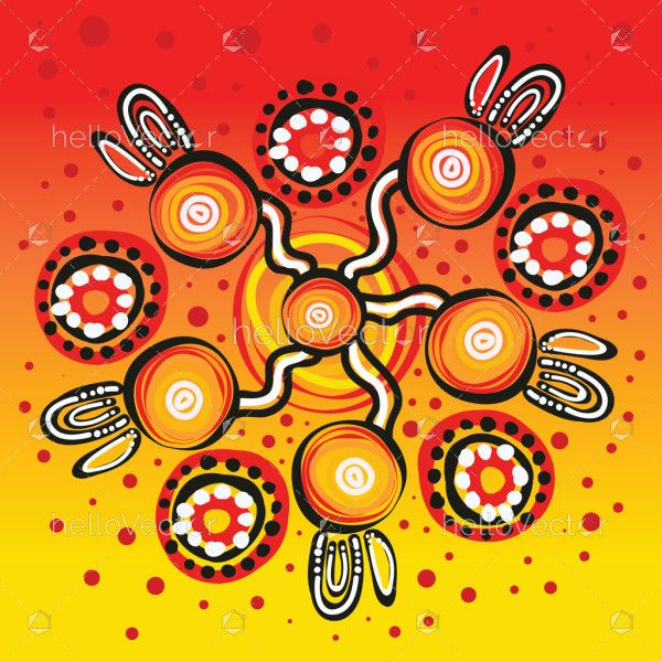 Bright and colorful aboriginal artwork illustration