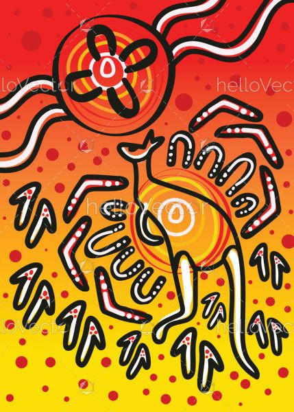 A bright and conceptual aboriginal vector artwork with kangaroo
