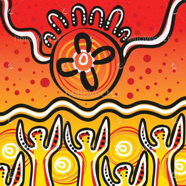 Vector art that reflects aboriginal traditions in a bright background