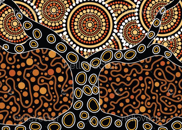 Aboriginal art vector painting with tree