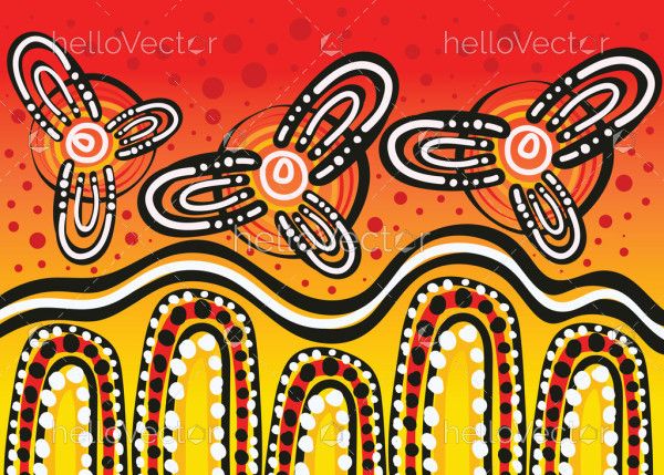 A background that features bright vector dot art inspired by aboriginal traditions
