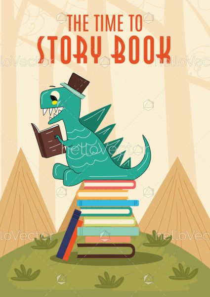 Children's dinosaurs stories book cover design template