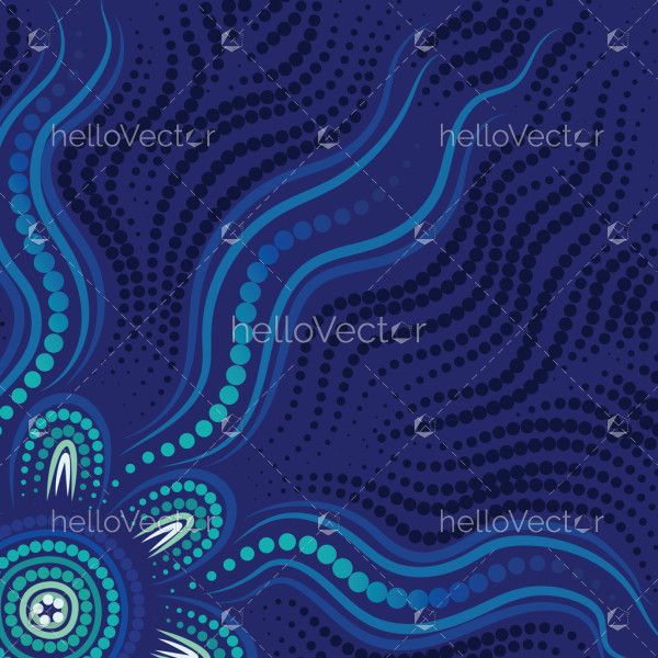 Aboriginal style dot art on blue background