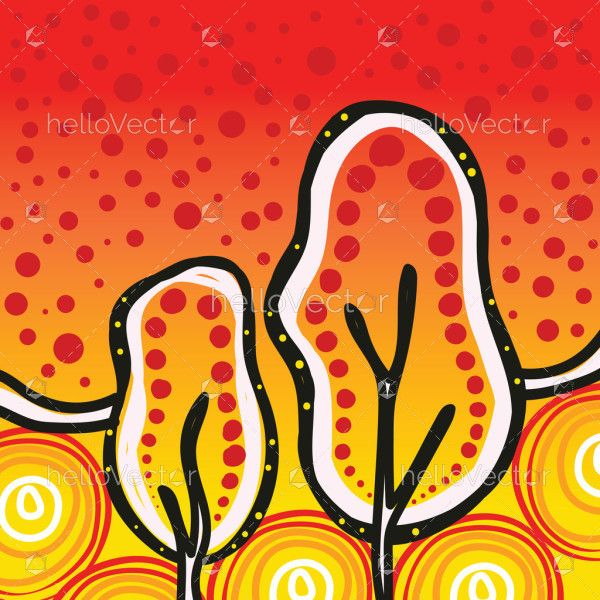 Vector aboriginal-style background illustration with tree