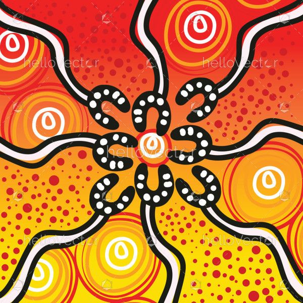 Aboriginal vector dot artwork illustration in bright colors