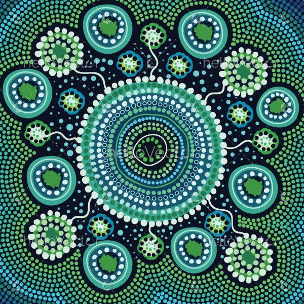 Green dot painting illustration in aboriginal style