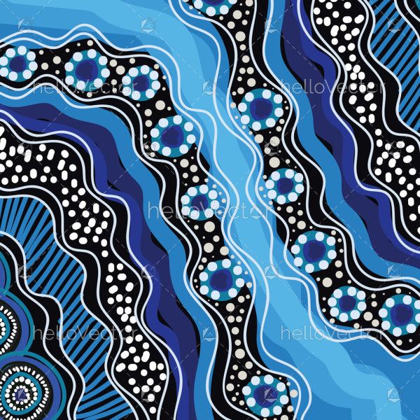 Blue vector background with dot art illustration in aboriginal style