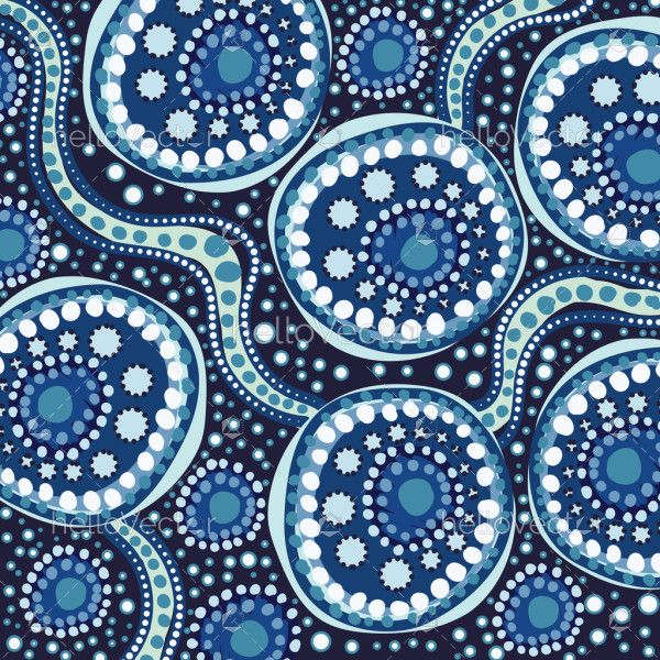 Aboriginal culture inspired blue dot art background illustration