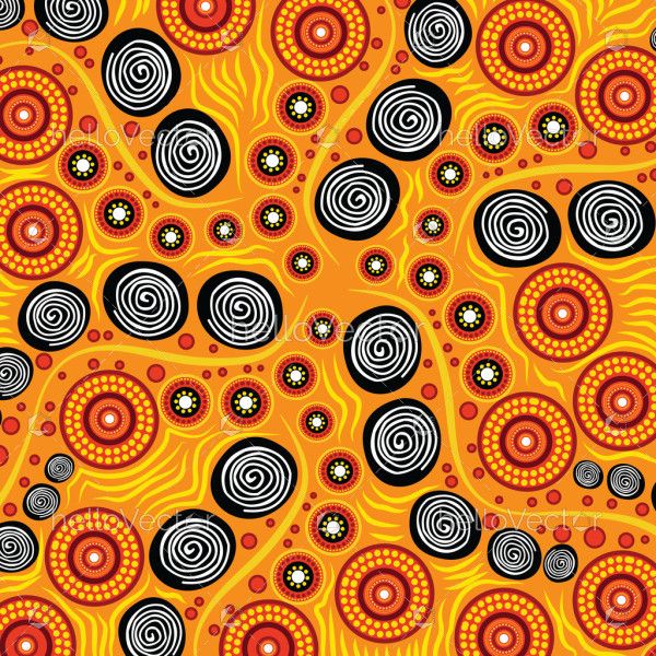 Yellow background design illustration decorated with aboriginal art motifs