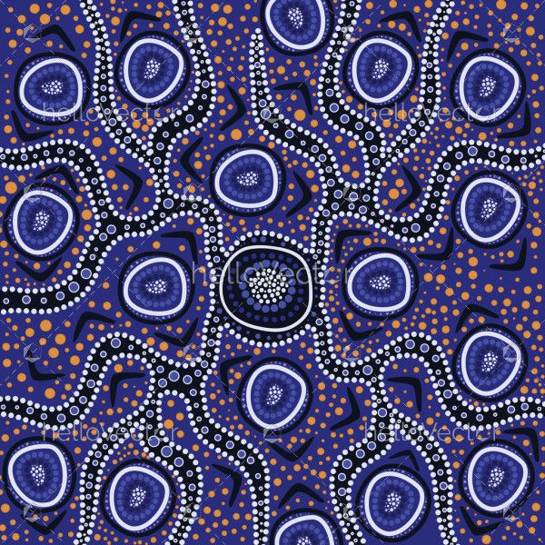 Dot art inspired purple aboriginal artwork illustration