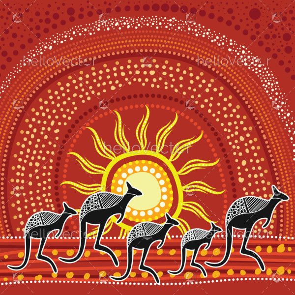 Kangaroo painting with artistic dots from aboriginal origin