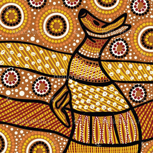 Crosshatch style aboriginal kangaroo painting illustration