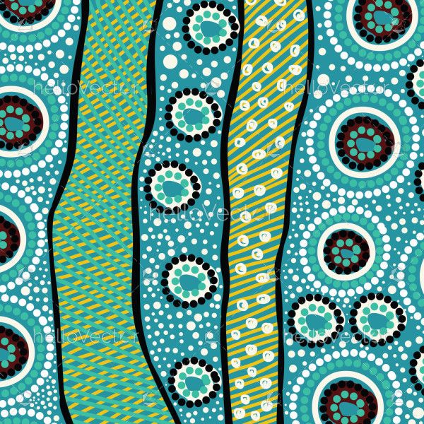 Teal background with vector dot art illustration in aboriginal style
