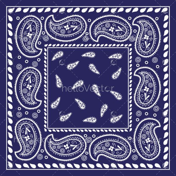 Paisley bandana blue scarf print illustration