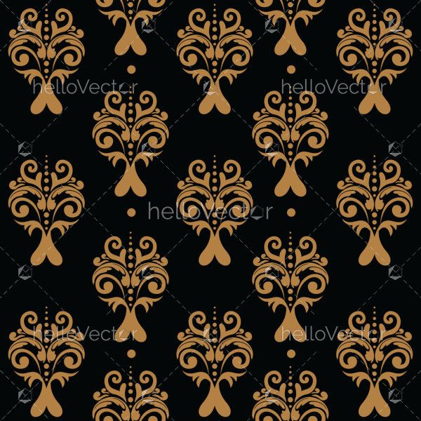 Damask golden pattern design on black background