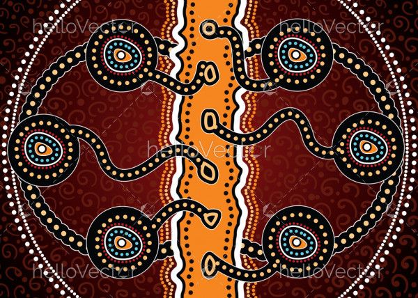 Aboriginal art vector background depicting jellyfish. 
