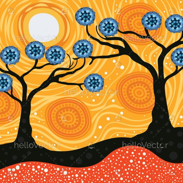 Aboriginal Style Tree Painting Illustration Depicting Nature's Beauty