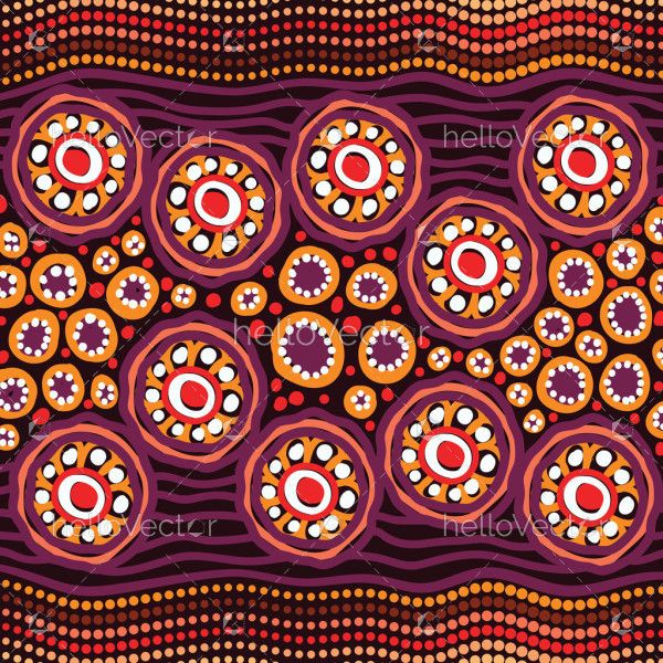 Dot art motifs illustration in the style of Aboriginal artwork