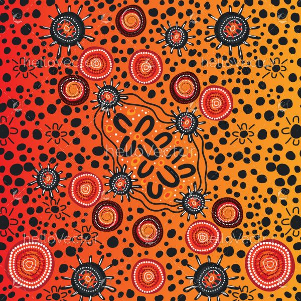 Illustration of dot art motifs in Aboriginal style artwork