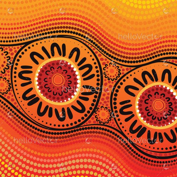 Dot art motifs in Aboriginal style artwork illustration