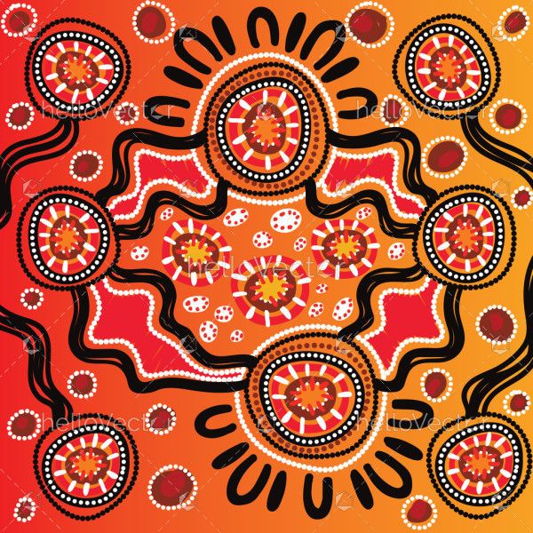 Artwork illustration with dot art motifs in Aboriginal style