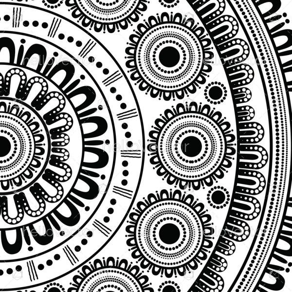 Dot artwork illustration in black and white of Aboriginal style