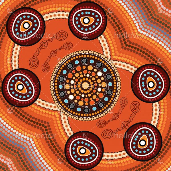 Aboriginal art vector painting. Connection concept