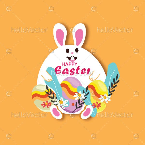 Charming Easter Drawing with a Sweet Bunny and Decorated Eggs