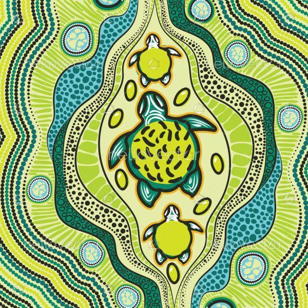 Green aboriginal artwork illustration with turtle