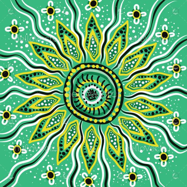 Wattle leaves aboriginal dot green artwork illustration
