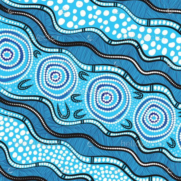 Painting illustration with dot art in aboriginal style