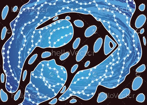 Aboriginal dot art background with fish. 