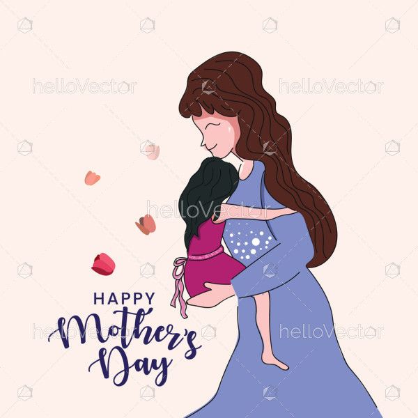 Mom and daughter love illustration for mothers day