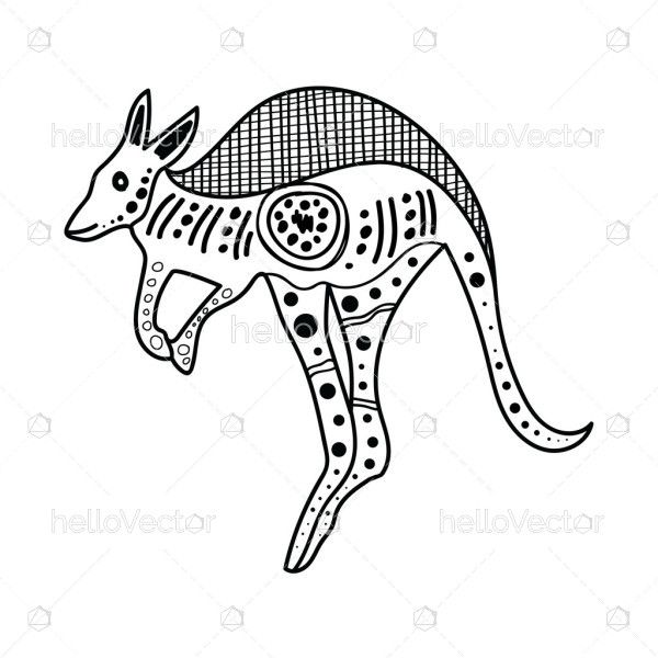 kangaroo line art with aboriginal dot design