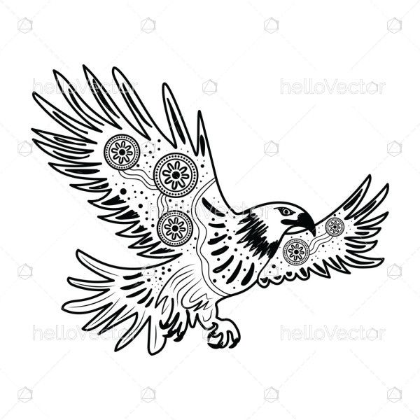 Flying eagle aboriginal black and white dot artwork illustration
