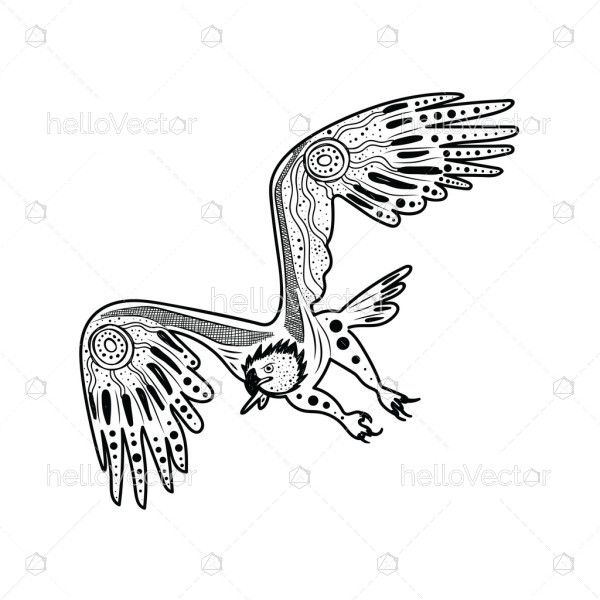 Flying eagle sketch, adorned with aboriginal dot design