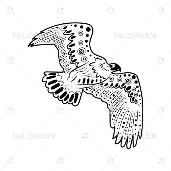 Flying eagle sketch illustration inspired by Aboriginal dot art
