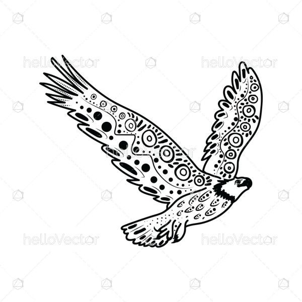 Flying eagle line art with aboriginal dot design