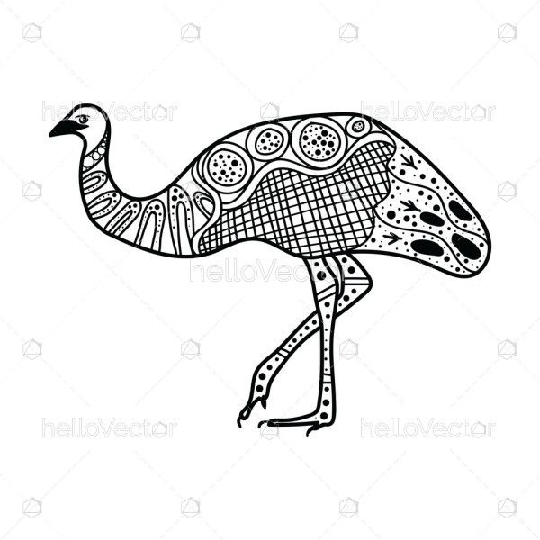 Emu sketch, adorned with aboriginal dot design
