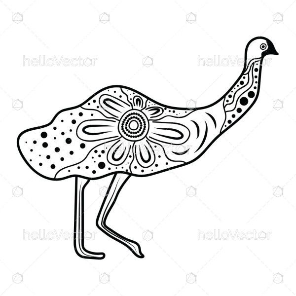 Emu line art with aboriginal dot design