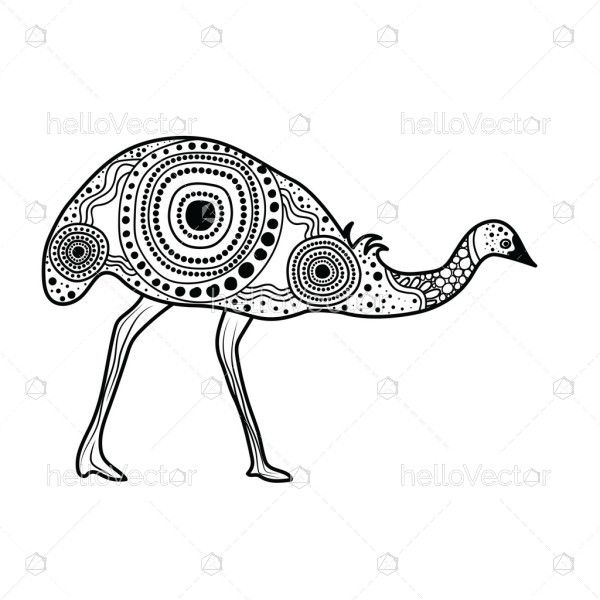 Emu sketch illustration inspired by Aboriginal dot art
