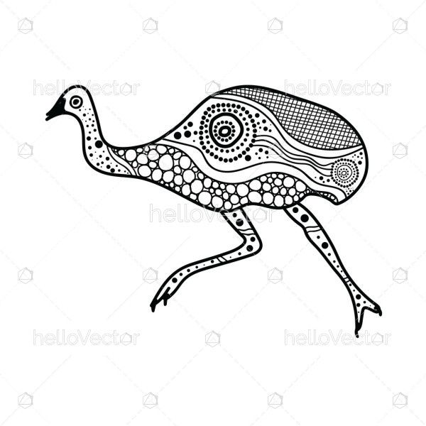 Dot art inspired Aboriginal Emu design sketch