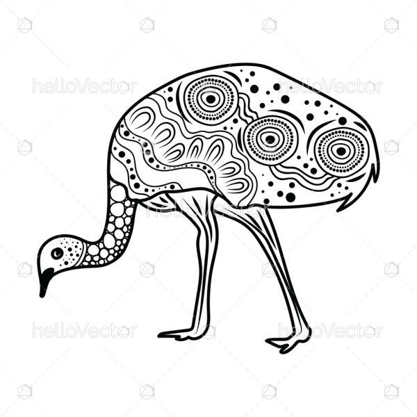 An artistic representation of a Emu with aboriginal design