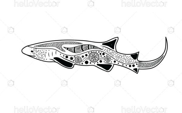 Aboriginal-style artwork featuring a sketched Shark