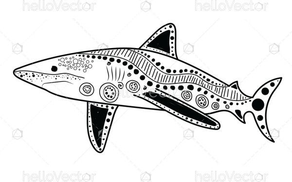 Shark line art with aboriginal dot design