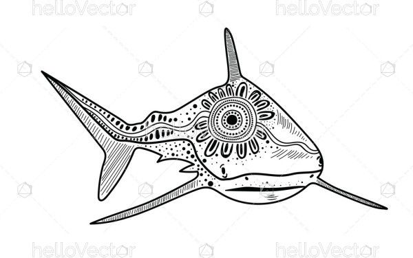 Shark sketch illustration inspired by Aboriginal dot art